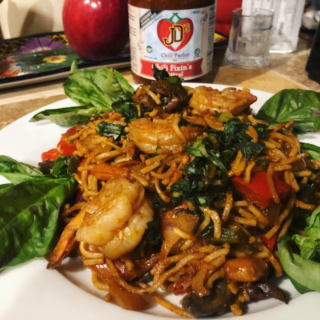 JD's Chilified Tequila Lime shrimp with noodles